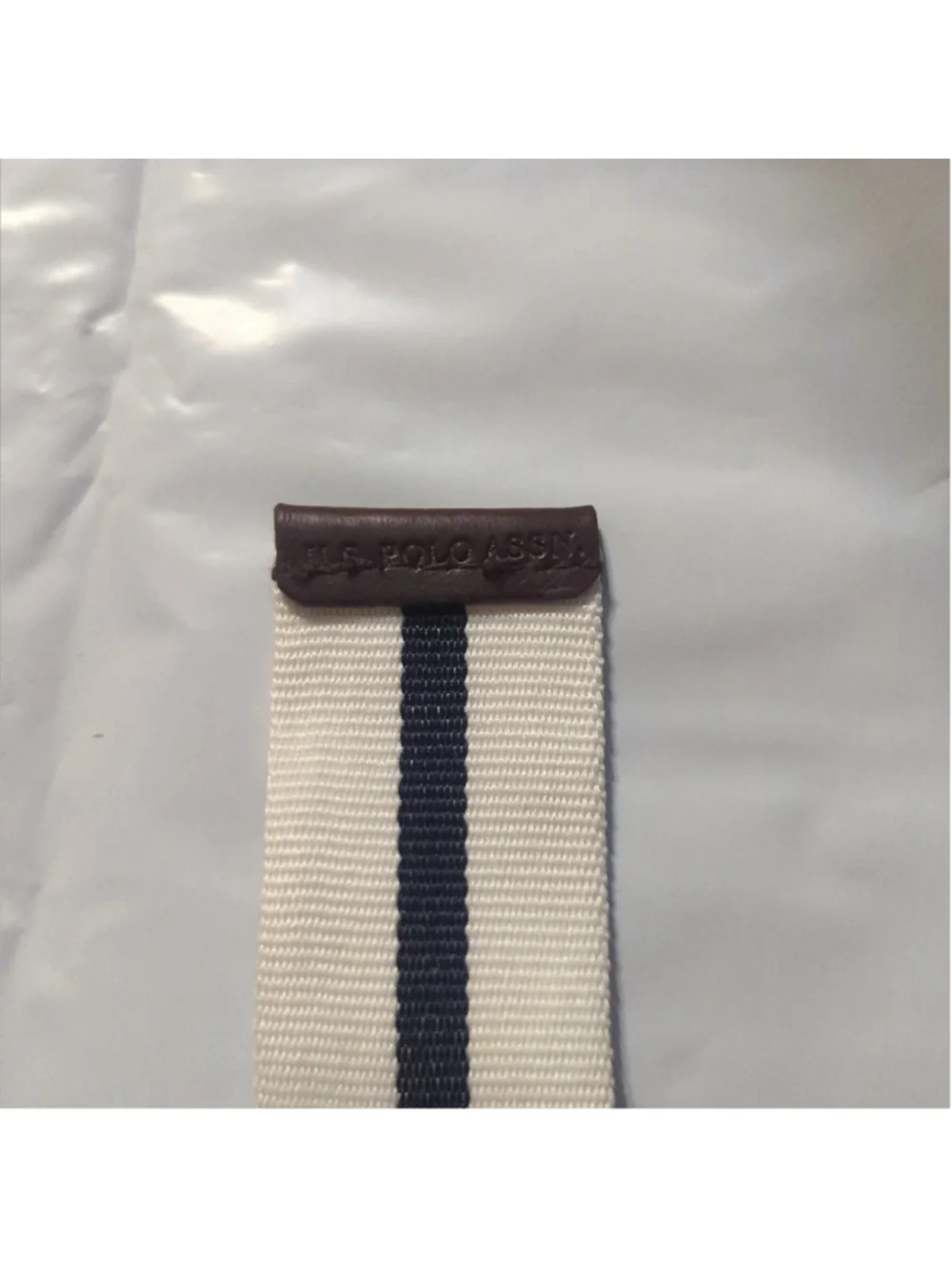 U.S. Polo Association Navy Blue and White Striped Canvas D Ring Belt - size 38